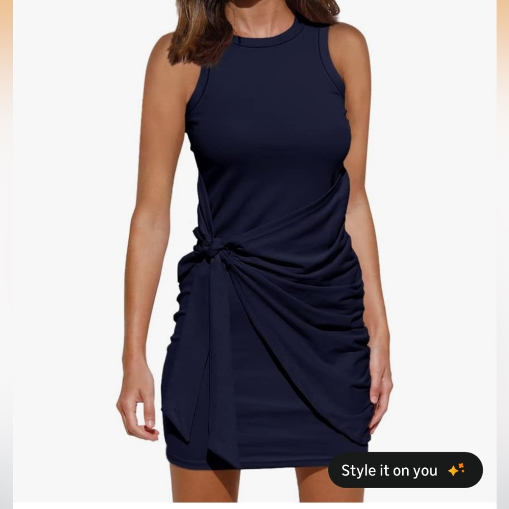 Sleeveless Navy Knot-Front Dress